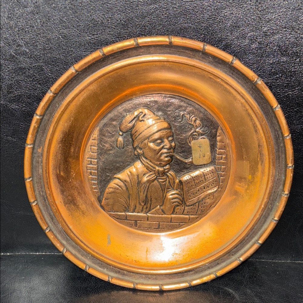 Vintage Copper Wall Plate with Smoking Man Design